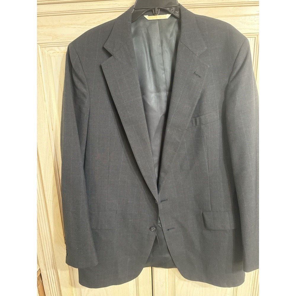 VTG Christian Brooks Blazer Jacket Sz 46 Gray Windowpane Plaid Wool USA